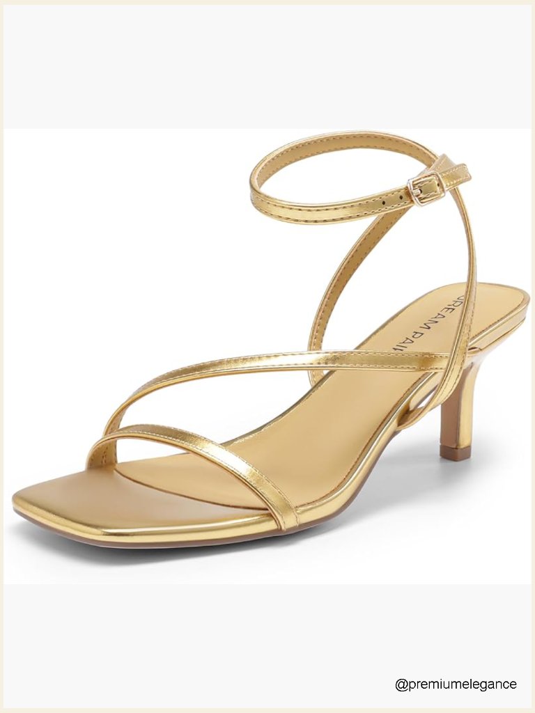 Strappy Kitten Heels Sandals Square Toe Ankle Strap Dressy Low Heel Party Heels